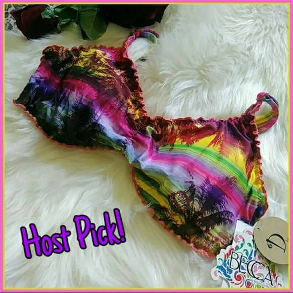 HP! Becca Yellow/Pink Palm Trees Swim Bikini Top - Picture 1 of 5